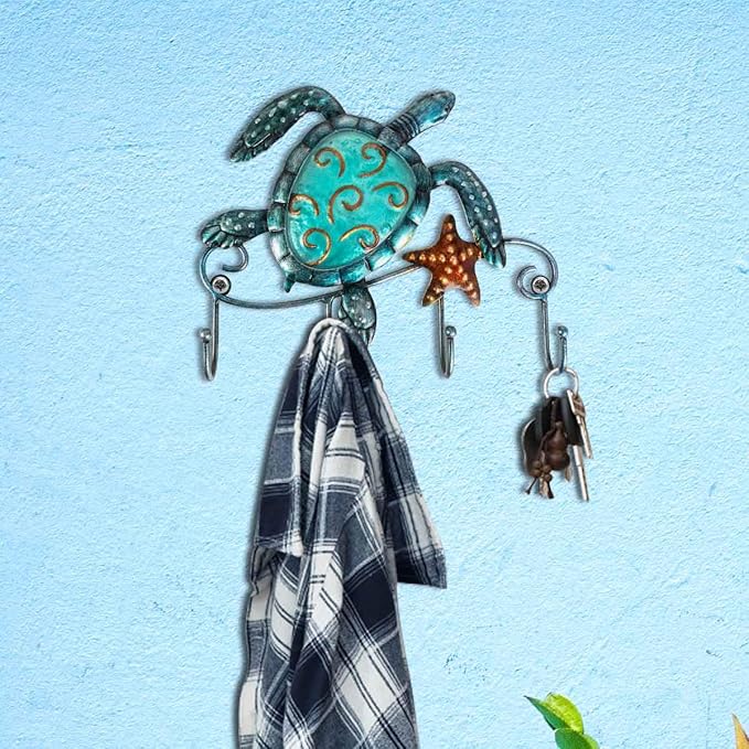 Tooarts Wall Mounted Key Holder Turtle Wall Hooks Iron Key Hook Rustic Wall Decorative Hook Living Room Bathroom Ornament