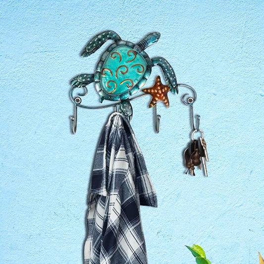 Tooarts Wall Mounted Key Holder Turtle Wall Hooks Iron Key Hook Rustic Wall Decorative Hook Living Room Bathroom Ornament