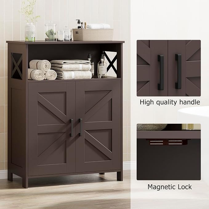 Homhedy Farmhouse Bathroom Storage Cabinet with 2 Doors, Toilet Paper Cabinet with Adjustable Shelf, Small Bathroom Cabinet for Kitchen/Laundry/Living Room, 11.8 x 23.6 x 31.5 Inches, Brown