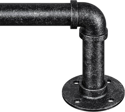 Zeerobee Curtain Rods for Windows 32 to 48, 1 Inch Industrial Wrap Around Vintage Black Curtain Rod, Indoor/Outdoor Room Divider Adjustable Drapery Pole, 32"-48"