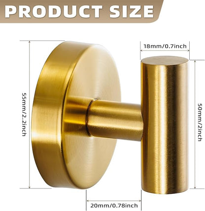 Suction Cup Hooks for Shower - Bathroom Reusable Hooks for Towels, Robes & Loofah - No-Drill Mounting on Kitchen,Walls,Metal,Glass,Mirrors,Tile & Smooth Non-Porous Surfaces (2, Brushed Gold)