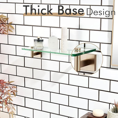 KOKOSIRI Wall Shelves Bathroom Hardware Glass Floating Shelf Small Hanging Rack Storage/Room Decor 16-Inch Champagne Bronze 2 Pack B1105CPG-L16-P2