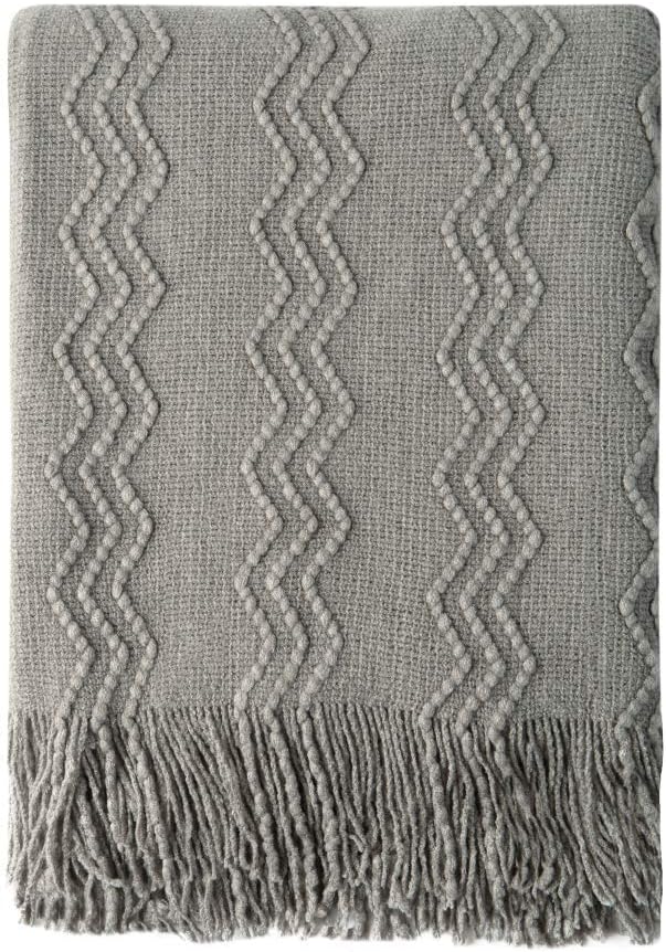 BOURINA Throw Blanket Textured Solid Soft Sofa Throw Couch Cover Knitted Decorative Blanket, 60 inch x 80 inch Dark Grey
