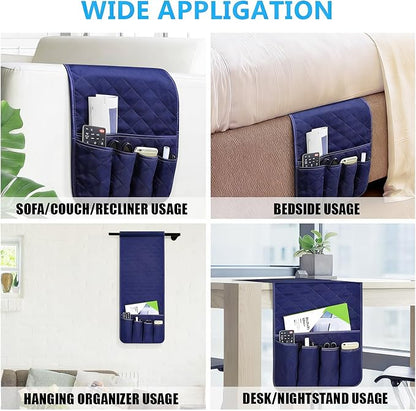 Armchair Caddy for Recliner, Couch Caddy Storage Organizer with 5 Pockets, Non Slip Sofa Arm Organizer for Remote Controls, Phone, Magazines, Tablet (Blue)