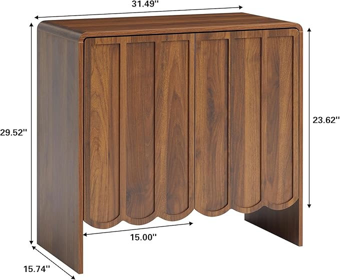 ORRD Sideboard Buffet Cabinet Set of 2, Accent Storage Cabinets with 2 Doors, Farmhouse Wood Cabinet with Adjustable Shelves and Wave Panel for Living Room, Dining Room, Entry - Walnut | 2 Doors, Adjustable Shelves, Wave Panel