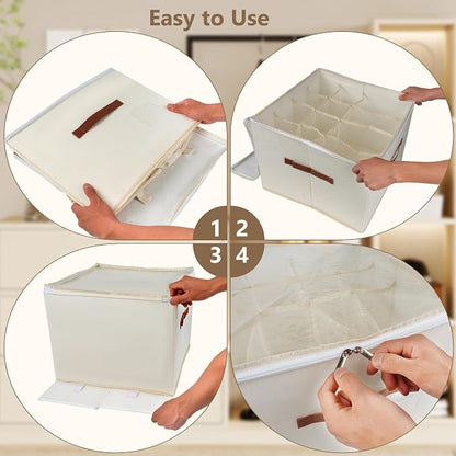 Vincona Shoe Organizer for Closet,2 Pack Shoe Storage Bins Foldable Shoe Storage Box Containers with Clear Cover and Sturdy Handles,Shoe Rack for Closet Storage for Sneakers Heels Slippers (Beige)