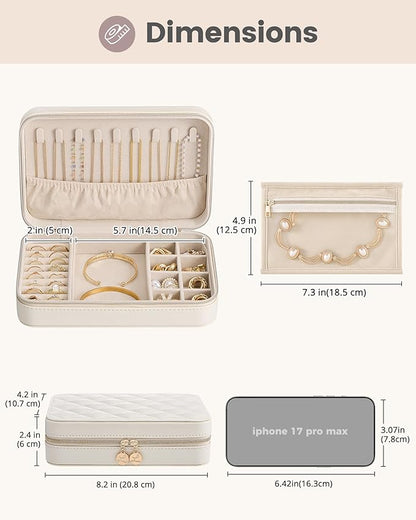 Lolalet Travel Jewelry Case for Women Girls, Travel Jewelry Organizer with Clear Storage Bag Small Portable Jewelry Box for Necklace Bracelet Earring Ring Valentines Bridesmaid Gifts -Large/Beige