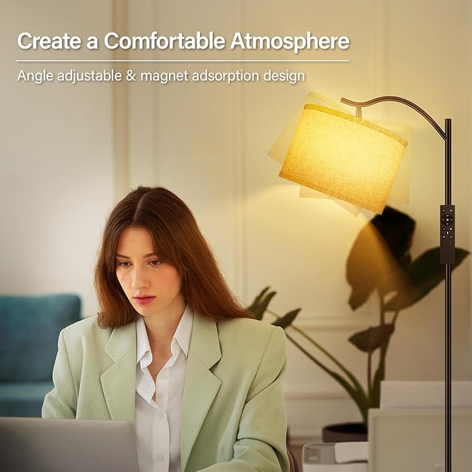 BoostArea Floor Lamp for Living Room,Arc Floor Lamp with Remote Control,Stepless Dimmable Brightness & Colors Temperature 2700k-6500k,Modern Standing Lamp for Bedroom Study Room Office,Beige
