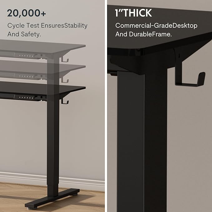 FLEXISPOT EN1 One-Piece Standing Desk with 1-Inch Thick Desktop, 55"x28" Electric Height Adjustable Desk for Home Office & Multi-Device Workstations, Black