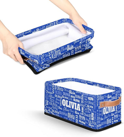 Personalized Small Storage Basket with Name, Navy Blue Countertop Toilet Paper Basket, Entryway Organizing Keys Books Toys Towels, Desk Shelf Makeup Organization