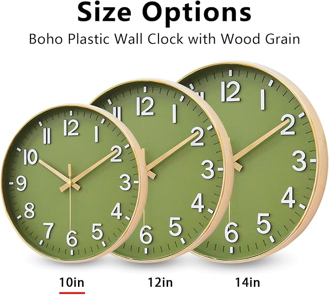 HZDHCLH Wall Clocks Battery Operated,Wall Clock Green Gold,10 inch Wall Clock Silent Non Ticking Modern 3D Numbers for Kitchen Bedroom Living Room Office Classroom Decor