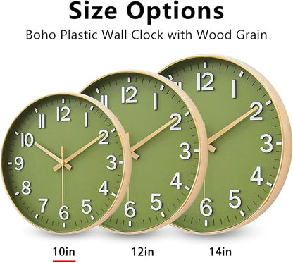 HZDHCLH Wall Clocks Battery Operated,Wall Clock Green Gold,10 inch Wall Clock Silent Non Ticking Modern 3D Numbers for Kitchen Bedroom Living Room Office Classroom Decor