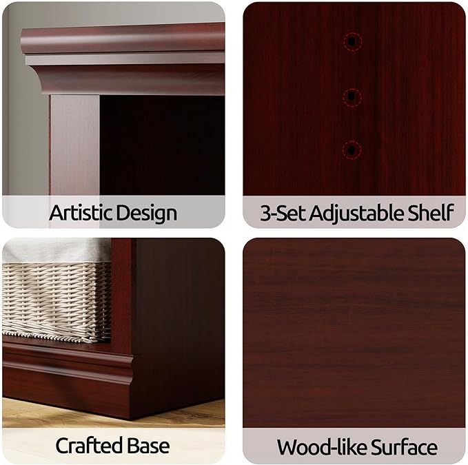 43 in Tall Bookcase, 3-Tier Bookshelf Open Storage, 33 inch Wide Floor Standing Indoor Furniture, Book Cases for Home School Library Office Bedroom Kids, Mahogany 3 Tiers
