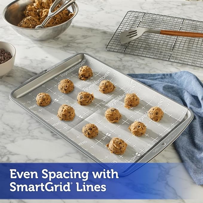 Reynolds Kitchens Cookie Baking Sheets, Pre-Cut Baking Parchment Paper Sheets for Cookies, Oven-Safe up to 425 Degrees, Reusable Up to 3X, No-Mess Cleanup, 12 in x 16 in, 22 Count (Pack of 2)