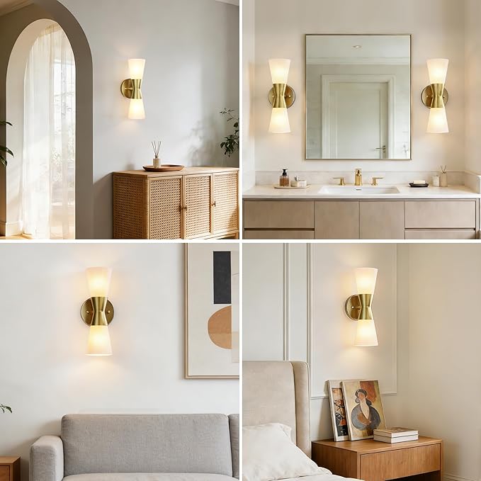 Bathroom Wall Sconce, Modern Indoor Vanity Light Fixtures 13", Up Down Lighting, Wall Mount Lamp for Living Room Bedroom Hallway Stairway Fireplace Mirror E26 Base 1PC White&Gold