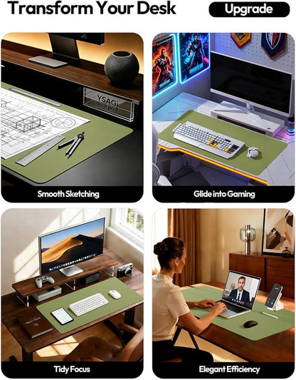 YSAGi Leather Desk Protector, Office Mat, Large Mouse Mat, Non-Slip PU Leather Blotter, Laptop Desk Mat, Waterproof Writing Pad for Office and Home(Green, 40" x 24")