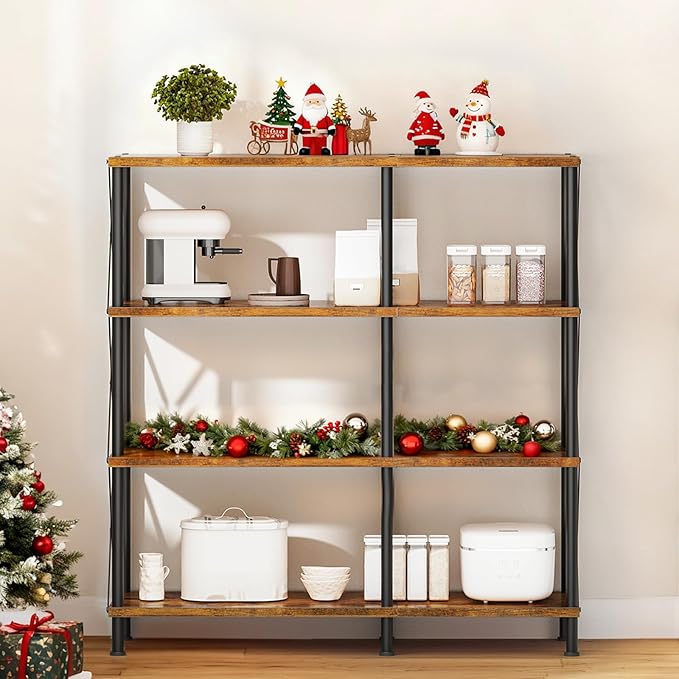 HOOBRO Corner Bookshelf, 4-Tier L-Shaped Bookcase, Industrial Open Display Shelf Tall Storage Organizer, Vertical Storage Rack, for Living Room, Home Office, Rustic Brown and Black BF59SJ01
