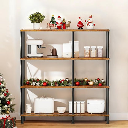HOOBRO Corner Bookshelf, 4-Tier L-Shaped Bookcase, Industrial Open Display Shelf Tall Storage Organizer, Vertical Storage Rack, for Living Room, Home Office, Rustic Brown and Black BF59SJ01
