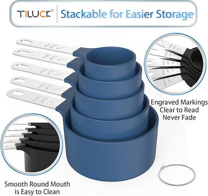 TILUCK Measuring Cups & Spoons Set, Stackable Cups and Spoons, Nesting Measure Cups with Stainless Steel Handle, Kitchen Gadgets for Cooking & Baking (Blue)
