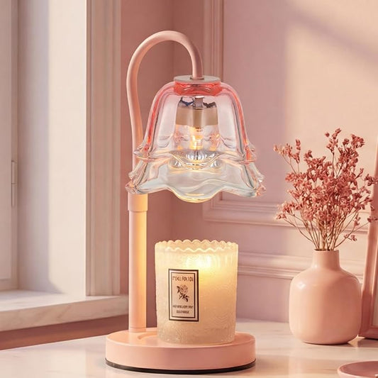 Candeldo Candle Warmer Lamp with Timer: Pink Flower Candle Warming Lamp with 2 Bulbs Height Adjustable Wax Warmer Dimmable Coquette Preppy Room Home Decor Mothers Day Gift for Women