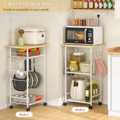 ThreeHio Rolling Kitchen Microwave Cart, 3 Tier Microwave Table Stand with Adjustable Shelf, Kitchen Storage Rack on Wheels, Coffee Station Cart Rack Shelf Organizer for Living Room Office, Balcony