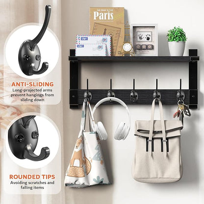 Wall Hooks with Shelf, Coat Rack Wall Mount, Entryway Hanging Shelf for Clothes Backpack Key Purse, Shelf with Hooks Hanging in Living Room, Bathroom, Bedroom, Kitchen
