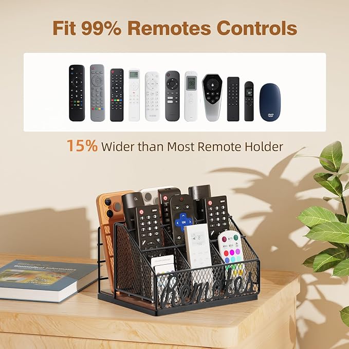 Remote Control Holder, 9-Slot TV Remote Holder for Table, Universal Farmhouse Remote Caddy Large Size Design for Living Room Bedroom Office, No Assembly Required