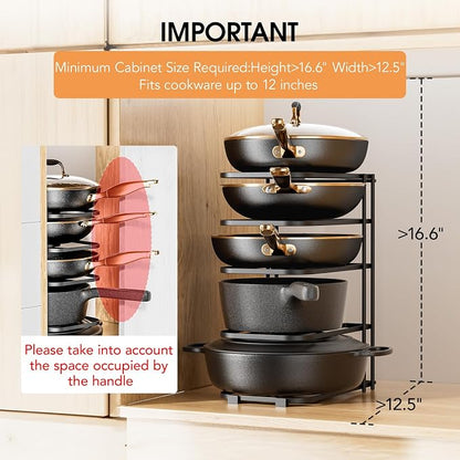 ORDORA 2 Pack Pots and Pans Organizer under Cabinet 13.58" Tall, 5-Tier Pan Organizers inside Cabinet, Space Saving Kitchen Storage Pot Rack for Baking Pan Cast Iron Skillets Cookware - No Assembly