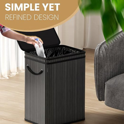 80 Liter/21 Gallon Large Trash Can with Lid, Garbage Bin Wastebasket made of bamboo, Outdoor Garbage Can/Waste/ Basket Bin for Home, Office, Bathroom, Kitchen 24" HX15.8 WX11.8 D (Advanced Black)