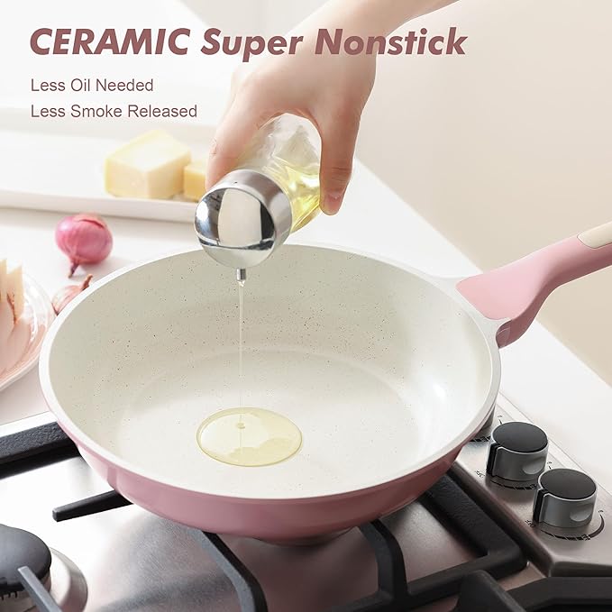 SENSARTE Nonstick Ceramic Cookware Set Large 13-Piece, Healthy Pots and Pans Set Dishwasher Safe, Non-toxic Kitchen Cooking Set with Stay-Cool Handles, Induction Compatible, PFAS Free, Green