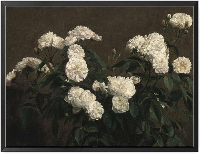 Canvas Painting Poster and Print Flower Painting French Country Decor Vintage Painting Antique Flower Print Vintage Flower Print Bedroom and Kitchen Office Wall Decoration 8x12inch Metal Frame
