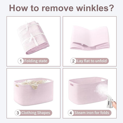 SunNewt 45L Small Baby Girls Laundry Basket for Nursery Storage,Cute Woven cotton Rope Baskets for Kids Toy，Gifts, Boho Square Wicker Blanket hamper for Living Room,Bedroom Dirty Clothes,Pink