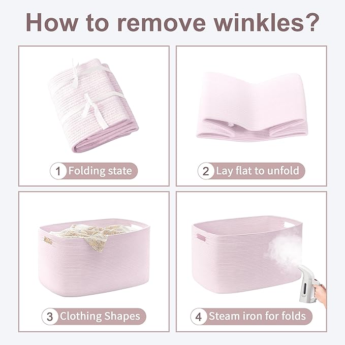 SunNewt 86L Large Baby Girls Laundry Basket for Nursery Storage,Cute Woven cotton Rope Baskets for Kids Toy，Gifts, Boho Square Wicker Blanket hamper for Living Room,Bedroom Dirty Clothes,Pink