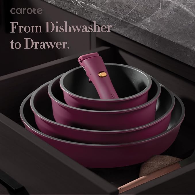 CAROTE 38-Piece Nonstick Pots and Pans Set with Knife Set, Cookware Sets with Detachable Handle, Kitchen Cooking Set - Camping Cookware, Dishwasher & Oven Safe, Induction Compatible