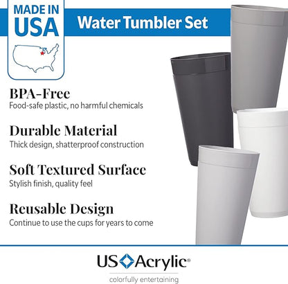 US Acrylic Newport 20 ounce Unbreakable Plastic Stackable Water Tumblers in Grey Stone | Set of 12 Drinking Cups | Reusable, BPA-free, Made in the USA, Top-rack Dishwasher and Microwave Safe