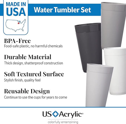 US Acrylic Newport 20 ounce Unbreakable Plastic Stackable Water Tumblers in Grey Stone | Set of 12 Drinking Cups | Reusable, BPA-free, Made in the USA, Top-rack Dishwasher and Microwave Safe