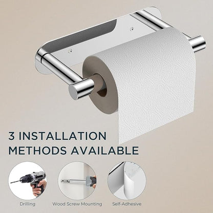 FORIOUS Toilet Paper Holder, Adhesive or Screw Wall Mount Pivoting Tissue Roll Holder for Bathroom, Stainless Steel Rust Proof Self Adhesive Toilet Paper Roll Holder no Drilling, Polished Chrome