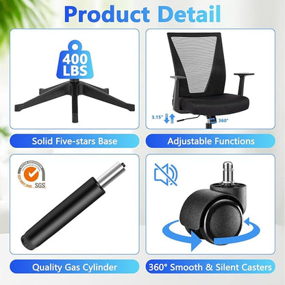 CLATINA Home Office Chair Ergonomic Desk Chair Mesh Computer Chairs with Armrests Executive Rolling Wheels Swivel Heavy Duty Chairs Office, Home, Black 8 Pack