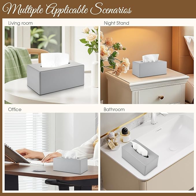 Y-in Hand Tissue Box Cover, Rectangular Facial Tissue Holder with Bottom, Decorative Storage Box for Bathroom Vanity, Toilet Tank, Car, Dressers, Night Stand, Rv, Parlors and Offices - Grey