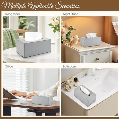 Y-in Hand Tissue Box Cover, Rectangular Facial Tissue Holder with Bottom, Decorative Storage Box for Bathroom Vanity, Toilet Tank, Car, Dressers, Night Stand, Rv, Parlors and Offices - Grey