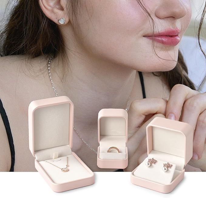 Oirlv Luxury Leather Jewelry Set Box Big Necklace Ring Storage Case Jewelry Gift Box for Bracelet Necklace Earring Ring (Pink)