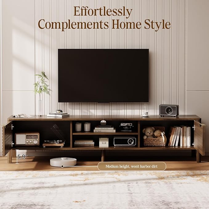 IKALIFE TV Stand for Living Room - up to 80 Inch TVs Mid Century Modern Entertainment Center with Storage and Adjustable Shelves, Media Console Table Walnut 70"
