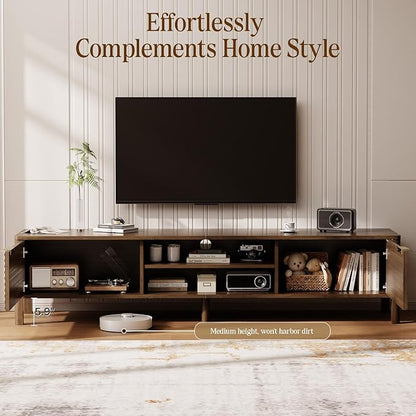 IKALIFE TV Stand for Living Room - up to 80 Inch TVs Mid Century Modern Entertainment Center with Storage and Adjustable Shelves, Media Console Table Walnut 70"