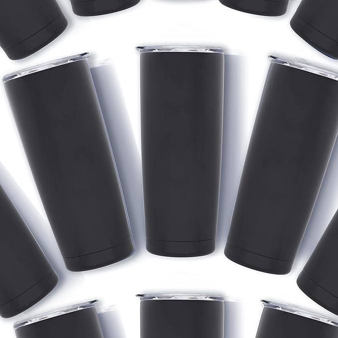 DISCOUNT PROMOS Pipette Stainless Steel Coffee Tumblers 20 oz. Set of 6, Bulk Pack - Double Wall, Perfect for Coffee, Hot Cocoa, Other Hot & Cold Beverages - Black