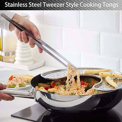 JETKONG 4 Pcs Kitchen Tweezers Tongs Stainless Steel Cooking Tweezers Set, Professional Kitchen Long Tweezer for Cooking, Repairing, and BBQ (10+12-Inch, Silver)