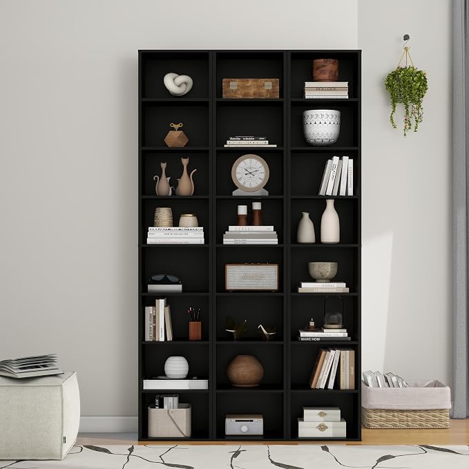 Panana 8 Tier Storage Shelf Bookcase, Slim Organizer Shelves Cabinet Tall Narrow Media Tower Rack Display Bookshelf for Home Office (Black)