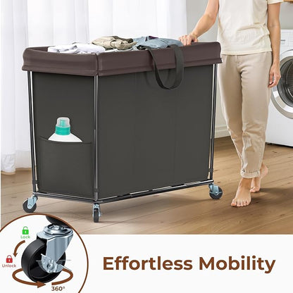 Mefirt 320L Laundry Hamper with Wheels, 3 Section Large Rolling Laundry Basket Bag with Wheels, Clothes Hamper Cart for Laundry, Bedroom, Bathroom and Dorm
