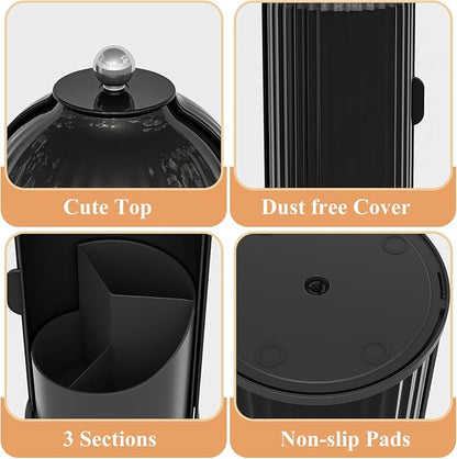 Toothbrush and Toothpaste Holders with Cover, Solid Black | Waterproof and Dustproof, 360° Rotating Base, Smooth Sliding Door, 3 Slots, for Bathroom Countertop