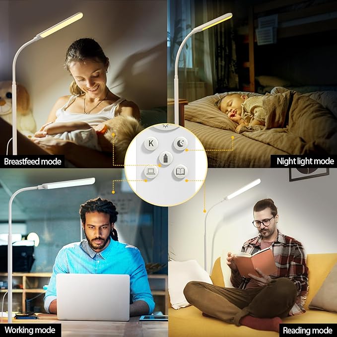 LED Floor Lamp, 18W Super Bright Floor Lamp for Living Room, Adjustable Stepless Colors & Brightness Standing Lamp, Eye Caring Reading Light with Remote (White)