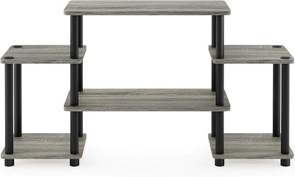 Furinno Turn-N-Tube No Tools Entertainment Center, Round Square Corner, French Oak Grey/Black